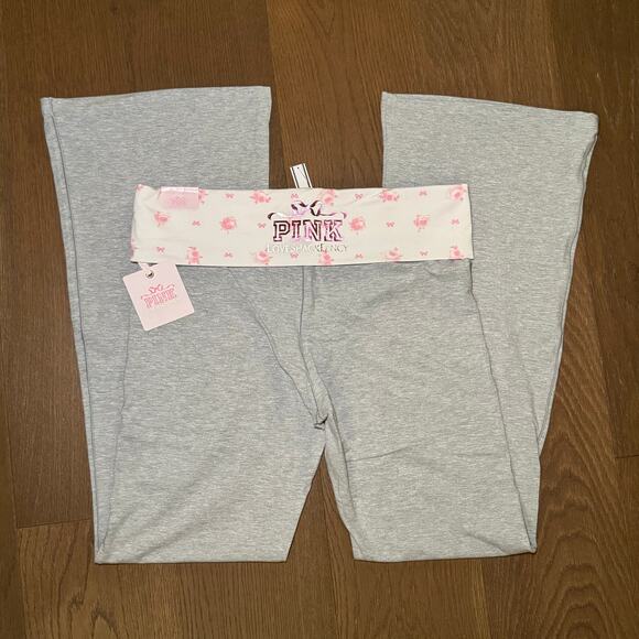 PINK x LoveShackFancy Cotton Foldover Flare Leggings Size Large NWT - Picture 1 of 3